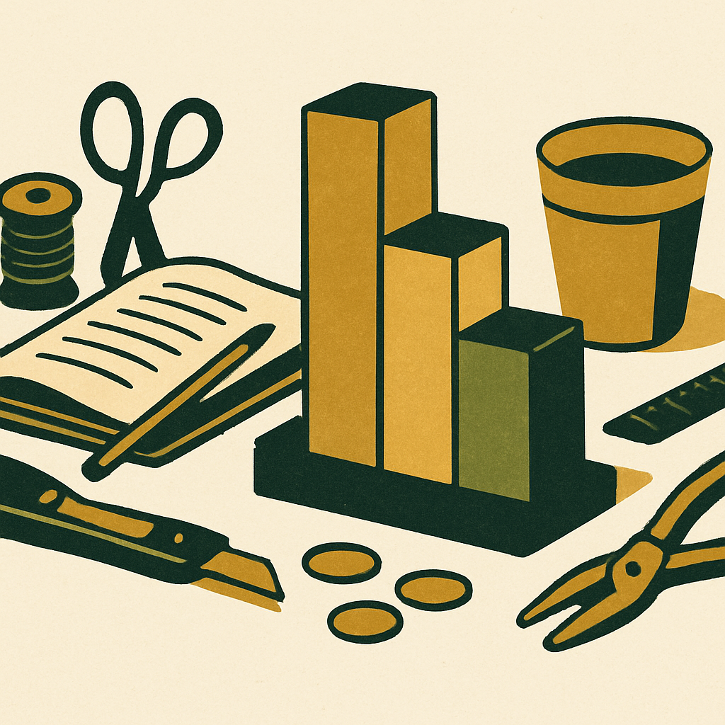 Editorial flat-lay photo illustrating: Why Your Etsy Pricing Feels Right But Still Leaves You Short at the End of the Month