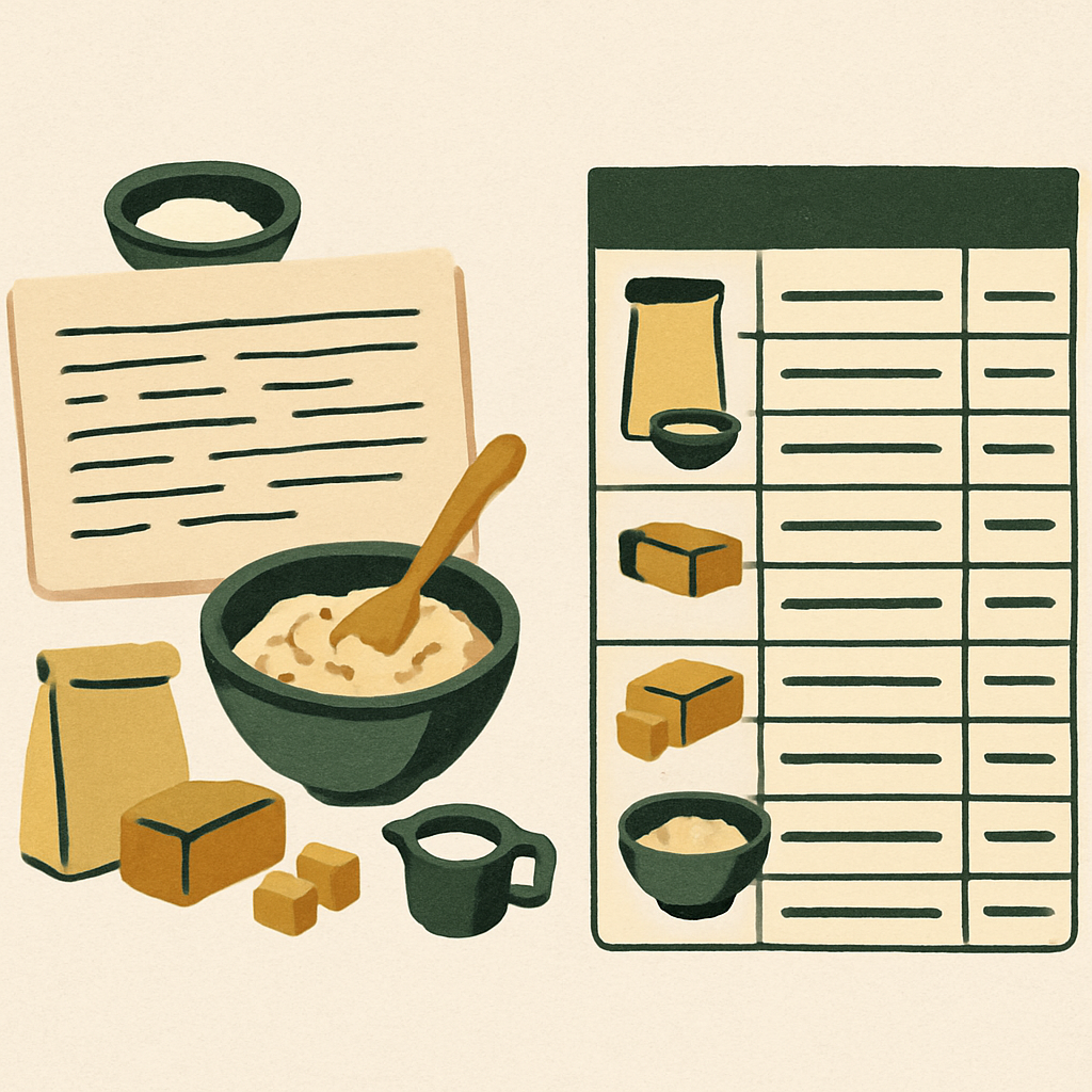 Learn how to build an accurate bill of materials for baked goods. Includes yield loss, sub-recipes, packaging, batch costing, and a real worked example.