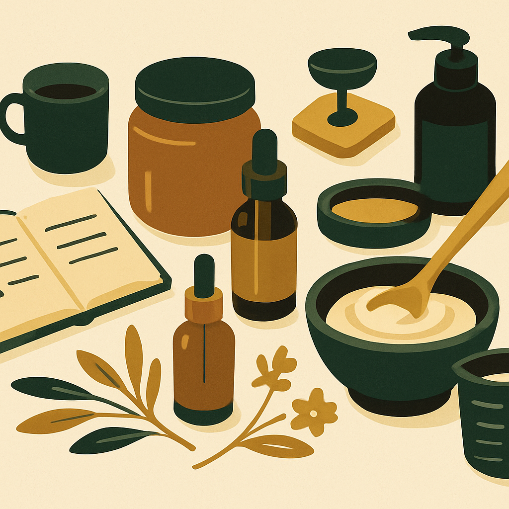 Close-up of ingredient labels and formula notes organized in a binder on a craft table, warm neutral tones